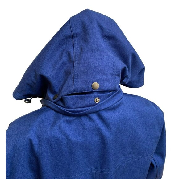 Blue Hooded Button-Up Jacket With Adjustable Waist & Snap Closures - Picture 5 of 9